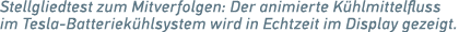 Stellgliedtest zum Mitverfolgen: Der animierte K hlmittelfluss im Tesla Batteriek hlsystem wird in Echtzeit im Displa...