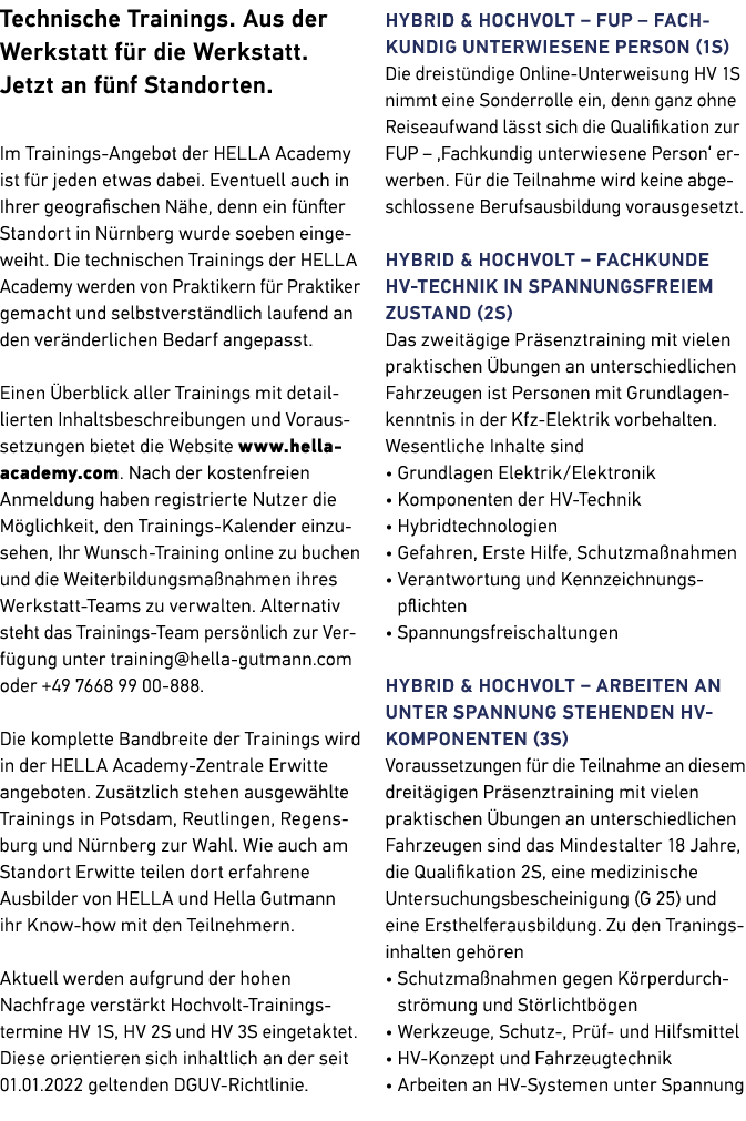Technische Trainings. Aus der Werkstatt f r die Werkstatt. Jetzt an f nf Standorten. Im Trainings Angebot der HELLA A...