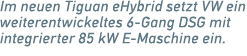 Im neuen Tiguan eHybrid setzt VW ein weiterentwickeltes 6 Gang DSG mit integrierter 85 kW E Maschine ein. 