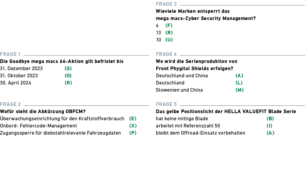  Frage 1 Die Goodbye mega macs 66 Aktion gilt befristet bis 31. Dezember 2023 (S) 31. Oktober 2023 (O) 30. April 2024...