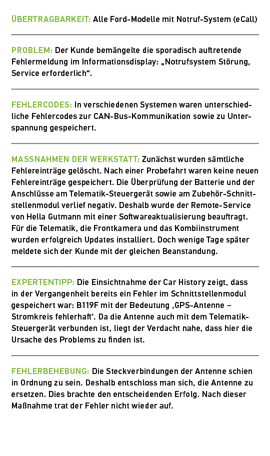  BERTRAGBARKEIT: Alle Ford Modelle mit Notruf System (eCall) Problem: Der Kunde bem ngelte die sporadisch auftretend...