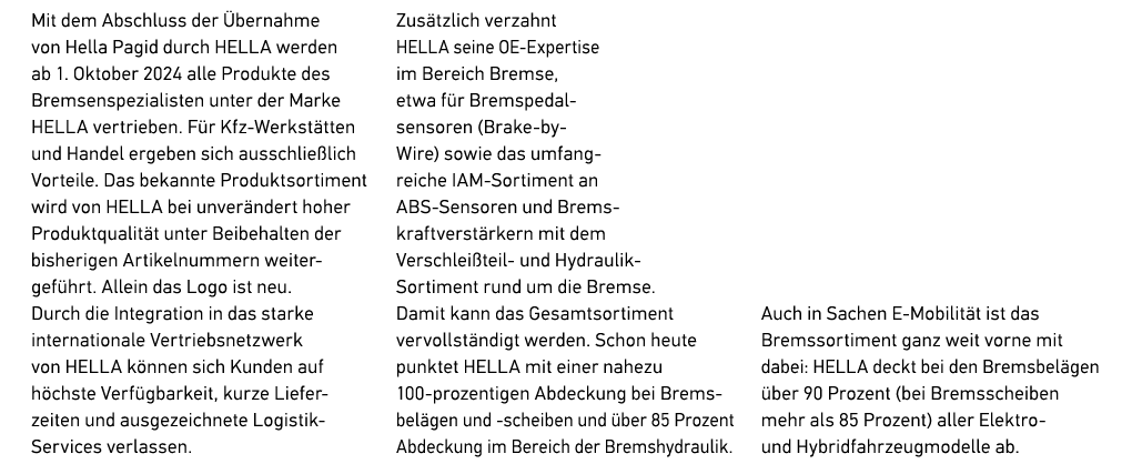 Mit dem Abschluss der bernahme von Hella Pagid durch HELLA werden ab 1. Oktober 2024 alle Produkte des Bremsenspezia...