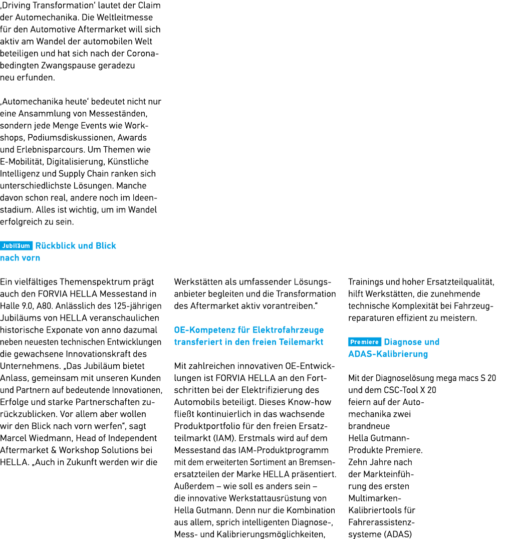 ‚Driving Transformation‘ lautet der Claim der Automechanika. Die Weltleitmesse f r den Automotive Aftermarket will si...