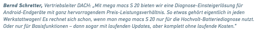 Bernd Schretter, Vertriebsleiter DACH: „Mit mega macs S 20 bieten wir eine Diagnose Einsteigerl sung f r ­Android End...