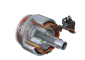 Rotor and stator of the electric motor at the front: asynchronous motor (ASM)