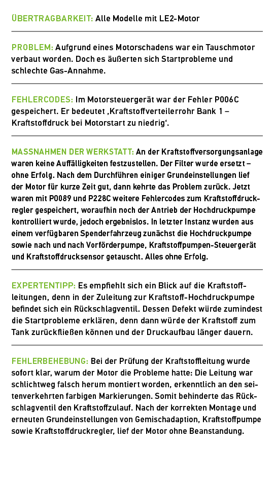  BERTRAGBARKEIT: Alle Modelle mit LE2 Motor Problem: Aufgrund eines Motorschadens war ein Tauschmotor verbaut worden...