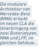 Die modulare Architektur von Mercedes Benz (MMA) erlaubt im neuen CLA die Unterbringung von zwei Batterietypen, NMA u...